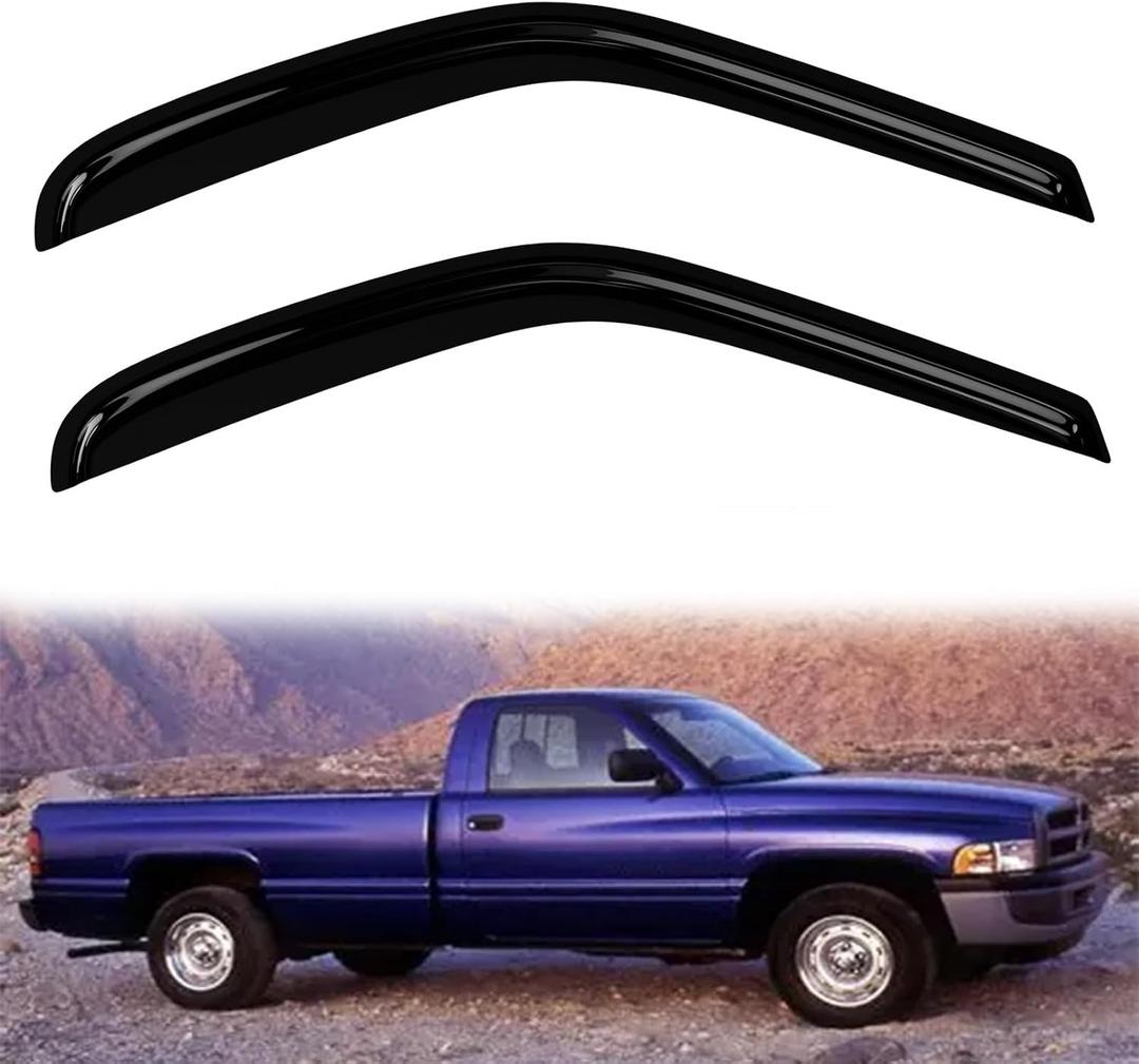 2PC Rain Guards for 94-01 Dodge Ram 1500 in-Channel Window Visors for 1994-2002 Dodge Ram 2500 3500 w/ 2 Front Doors Deflectors Sun Shades Vent