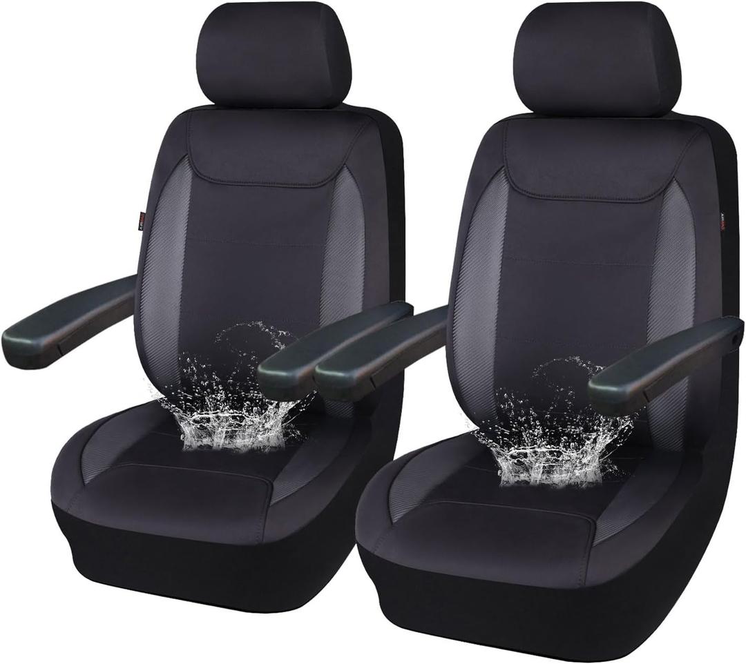 Flying Banner AquaShield Front car seat Covers Set Waterproof Water Resistant arm Rest Shoulder Seatbelt Compatible Truck Protectors Universal Non Slip (Black Neoprene, Front Pair)