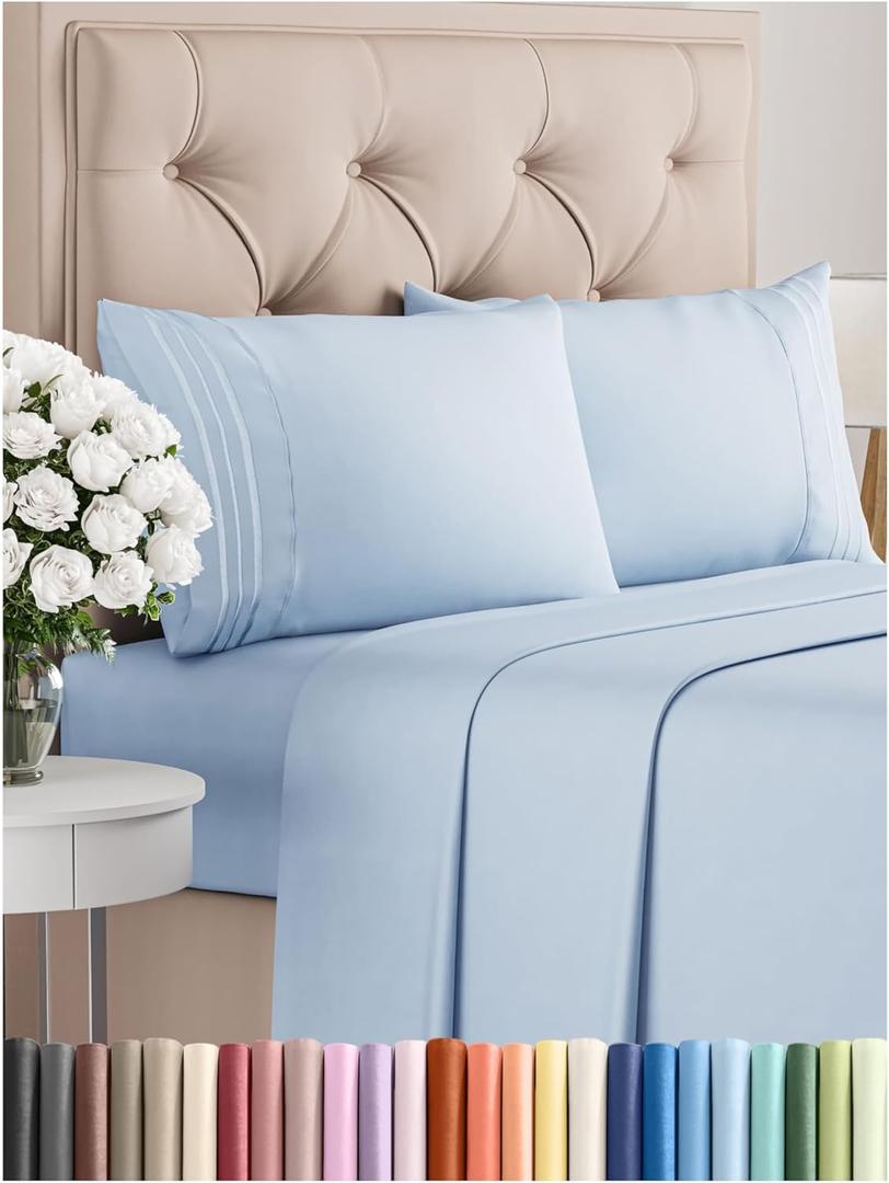 Queen Size 4 Piece Sheet Set - Comfy Breathable & Cooling Bed Sheets Set - Hotel Luxury Bedding for Women, Men, Kids & Teens - Deep Pockets, Easy-Fit, Super Soft & Wrinkle Free - Oeko-Tex - Sky Blue (Queen, 18 - Sky Blue)