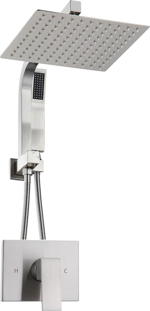 Shower Faucet Set with 10 Inch Shower Heads with Handheld Spray Combo, Rainfall Bathroom Shower System Rain Shower Head and Handle Set, Dual Shower Heads with Handheld Spray Combo, Brushed Nickel