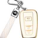 MILD EAST for Toyota 4Runner Key Fob Cover with Keychain Compatible with 2016-2024 RAV4 Camry Prius Prado Highlander Avalon (White)