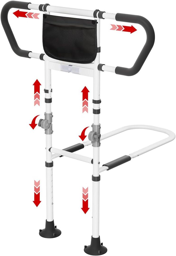 Bed Rails for Elderly Adults Seniors Adjustable Height Foldable Safety Rail with 400 Lbs Capacity Non-Slip Handle, Night Light, Fall Prevention Grab Bar for King Queen Full Twin Beds White