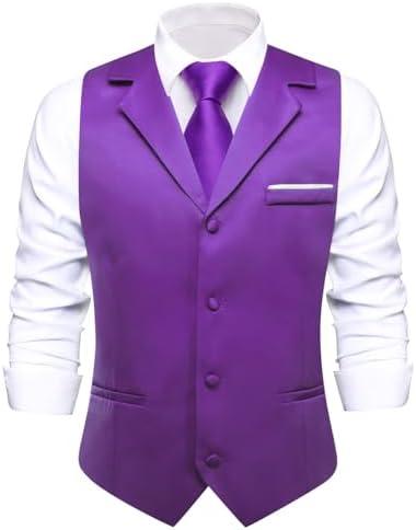 Hi-Tie Men's Suit Vest Business Casual Waistcoat with 3 Pockets for Wedding or Tuxedo Vest V-Neck, XL