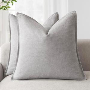 Foindtower Pack of 2, Decorative Linen Soild Throw Pillow Covers Soft Accent Cushion Case Boho Farmhouse Neutral Pillowcase for Couch Sofa Bedroom Living Room Home Decor 18 x 18 Inch Quiet Gray