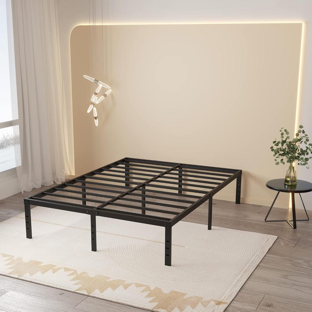 Maenizi 16 Inch King Bed Frame No Box Spring Needed, Heavy Duty King Platform Bed Frame Support Up to 3000 lbs, Easy Assembly, Noise Free, Black