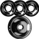 W10290350 W10290353 Porcelain Burner Drip Pans Replacement for Whirlpool Electric Stove Range Top Drip Bowls Includes 1 Large 8-Inch and 3 Small 6-Inch Drip Pans Black by Cenipar