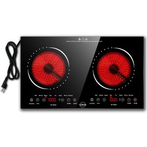 Hobsir 2 Burner Electric Cooktop 110V with Plug, Total 2000W Shared Power, Electric Stove Top with 8 Function & 8 Power, Two Burner Kitchen Cooktop with Timer & Child Safety Lock, for RV Camping, 24 Inch