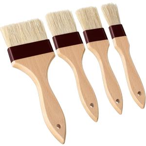 Boao Natural Bristle Pastry Brush Beech Wooden Handle Basting and BBQ Brushes for Cooking, Butter, Oil, Egg, Marinade, Grilling, Baking, Kitchen Food(1, 1.5, 2, 3 Inch)