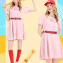 Women Baseball Costume PInk Baseball Dress Women League Costume Uniform Set with Hat Socks Inflatable Baseball Bat (Pink, XXL)