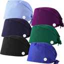 Syhood 6 Pieces Bouffant Caps with Buttons and Sweatband Adjustable Gourd-Shaped Tie Back Hats for Women Men