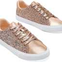 AISFAES Glitter Sparkly Low Top Sequins Lace Up Tennis Shoes Comfort Bling Fashion Shiny Walking Shoes (11 Women/9 Men, Rose Gold)
