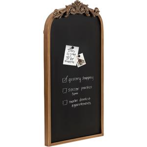 Kate and Laurel Arendahl Decorative Vintage Arch Chalkboard; 13 x 25; Gold; Framed Arched Ornate Magnetic Chalkboard for Unique Display; Decoration; and Organization