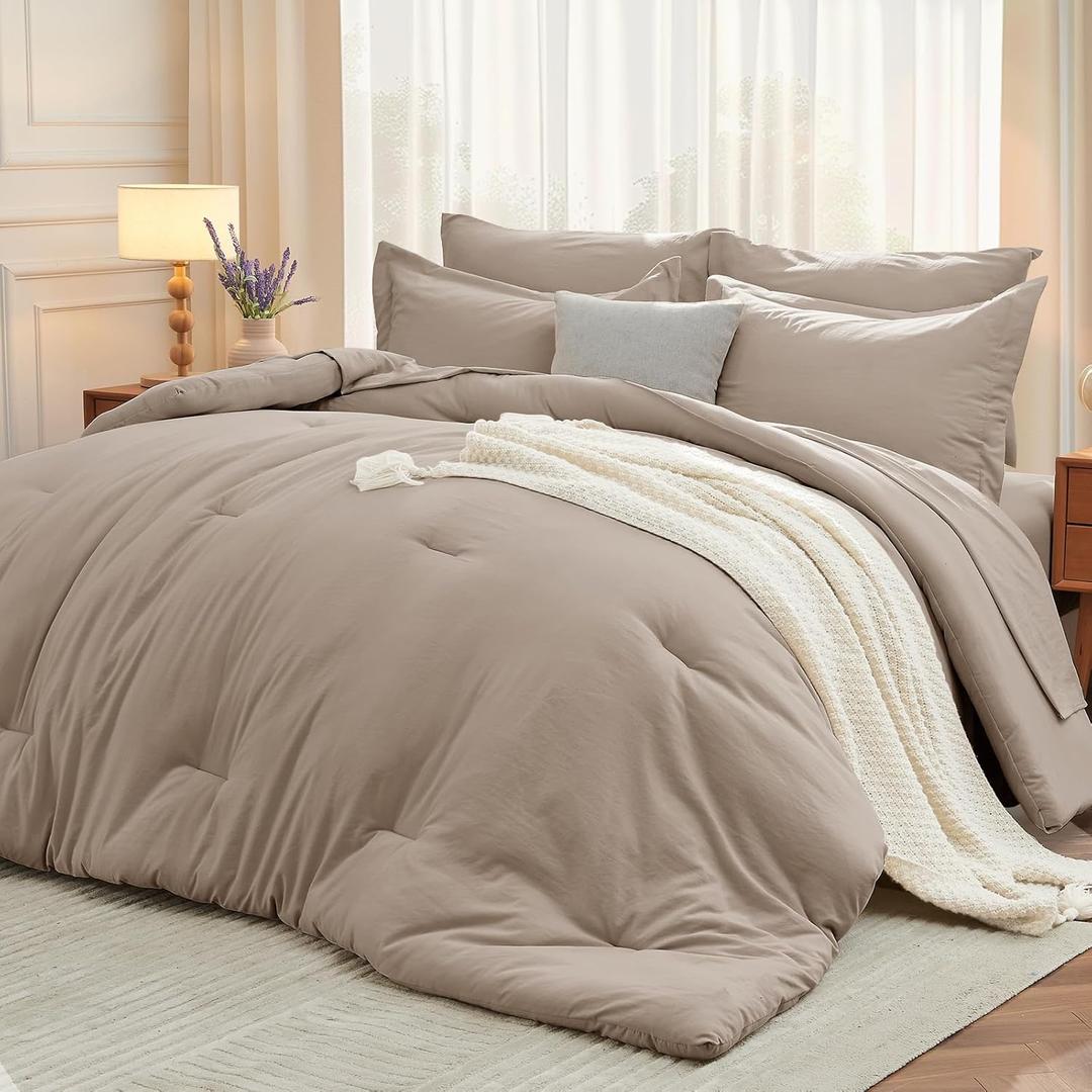 MUXHOMO 7 Pieces King Comforter Set, Soft Bed in a Bag King Size, All Season Bedding Set with Comforter, Flat Sheet, Fitted Sheet, Pillowcases & Shams, Linen