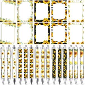 Fuutreo 30 Pcs Sunflower Notepads with Pens Sunflower Sticky Notes Flower Ballpoint Pens for Teacher Gifts Flower Favors Office Supplies