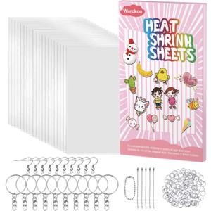 Warckon 149 Pieces Shrink Plastic Sheet Kit Include 24 PCS Shrinky Art Paper with 125 PCS Keychains Accessories for Kids Creative Craft