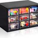 Desk Storage Organizer with 9 Drawers, FODIENS Stackable Desktop Craft Drawer Cabinet, Clear Storage Box Caddy for Makeup Jewelry Office Craft Supplies (9.846.35.9in) (Black)