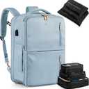 LOVEVOOK 40L Travel Backpack With 3 Packing Cubes Expandable Large Laptop Backpack Women Waterproof Backpack Waterproof Daypack Travel Bag TSA Fit 17inch Laptop Luggage With USB Charging Port (Blue)