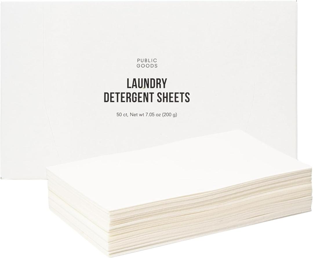 Public Goods Laundry Detergent Sheets | Plastic-Free, Natural Laundry Soap Sheets Made with Soapberry and Aloe | Fresh Linen Scent, HE Safe, Compostable Packaging | 50 Sheets Up to 100 Loads