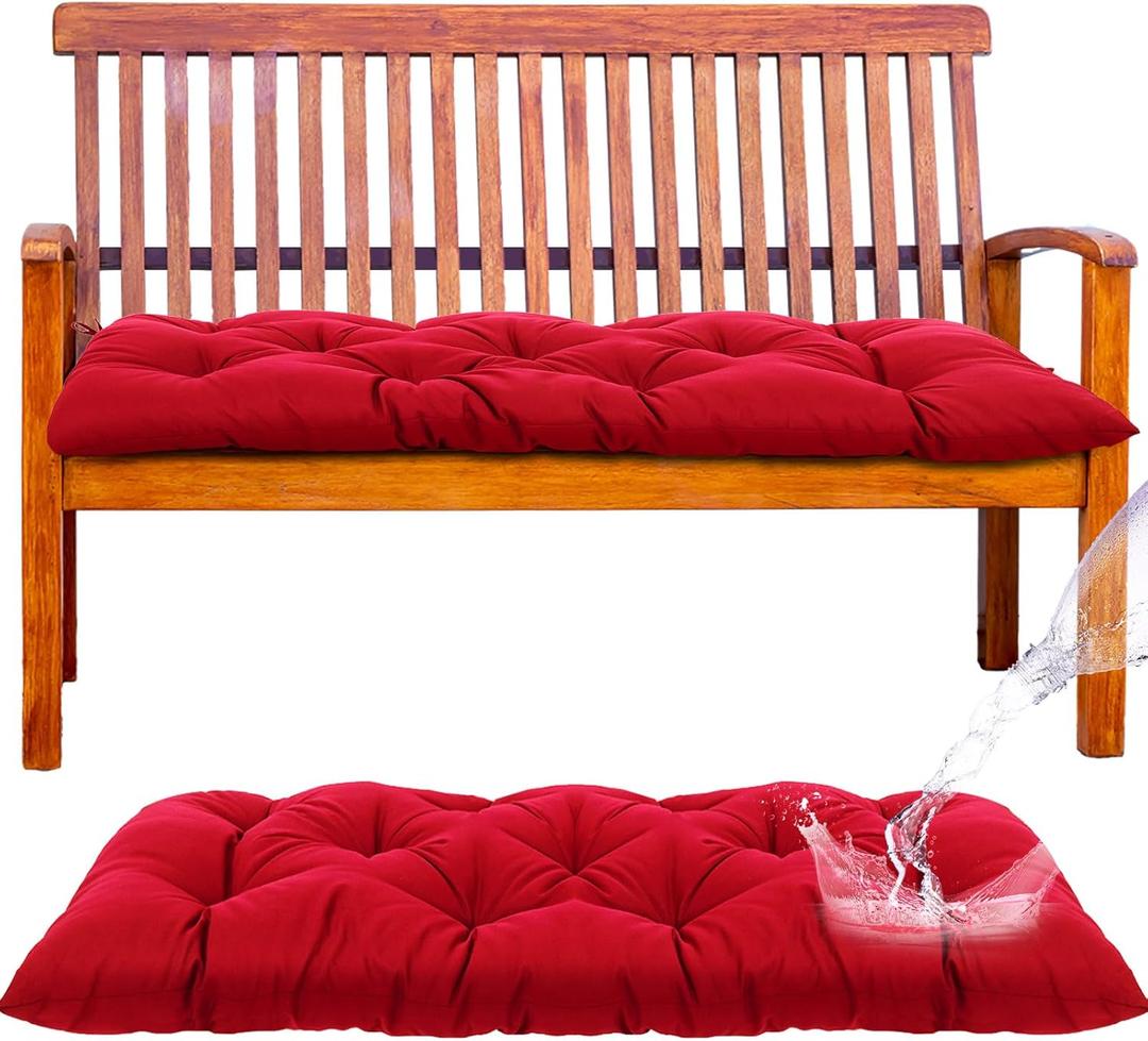 Wenqik Outdoor Bench Cushion 36 x 14 x 4 Inches Waterproof Bench Cushion for Outdoor Furniture Soft Thicken Porch Swing Pad with Ties for Indoor Garden Patio Seat(Red,Classic)