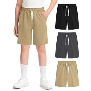 BOOPH 3 Pack Boys Shorts Boy Cotton Athletic Shorts Kids Casual Summer Clothes with Pockets