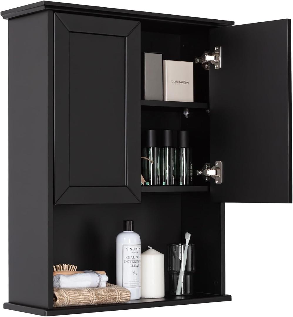 VANIRROR Black Bathroom Wall Cabinet 23x29 inch Wooden Bathroom Medicine Cabinet with 2 Doors and Adjustable Shelf, Wall Mounted Cabinet Over Toilet Storage Cabinet | 2 Doors, Adjustable Shelf, Wall Mounted, Over Toilet Storage