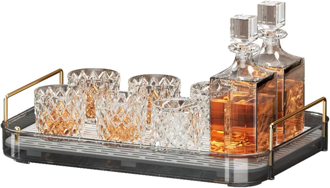Seoneiro Whiskey Tray, Glass Cup Rack, Mug Holder, Coffee Cup Organizer, Bathroom Countertop with Drain Board Glass Decorative Organizer, Food Tray, Kitchen Spice Rack (Anthracite-1)
