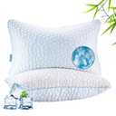 Luxe Linen Reversible Soft & Cooling Bed Pillow for Sleeping Set of 2, Queen Cozy Bamboo Rayon Pillow for Side, Back & Stomach Sleepers, PE Cooling Adjustable Shredded Memory Foam Pillows 20"x30" 