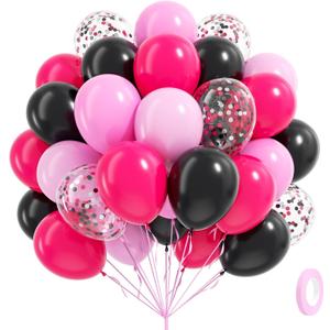 Pink and Black Balloons, 60pcs 12inch Hot Pink Black Pastel Pink Light Pink Confetti Balloons for Baby Shower Bridal Shower Wedding Birthday Party Decorations