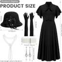 Floraltop 1920s Dresses for Women Vintage Flapper Dress 20s Costumes with Accessories Set Ruffle Cocktail Party Style Dress (M,Vintage,Black)