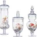 Set of 3 Apothecary Jar Glass Decorative Candy Jars Elegant Storage Candy Buffet Display, Wedding Candy Organizer Canisters (H: 9", 12.5", 14"; 20 FL.OZ, 23 FL.OZ and 28 FL.OZ) (Clear)