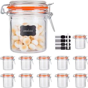 Glass Jars With Airtight Lids, Mason Jars 8 oz,Glass Jar With Leak Proof Rubber Gasket 250ml,Storage Jars With Hinged Lid for Home and Kitchen,12 Pack