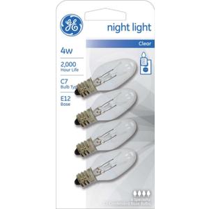 GE Night Light Bulb Standard, 4 Watt, Clear 4 ea