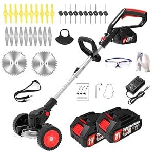 Cordless Weed Wacker Eater Electric Battery Powered, Lightweight Weed Trimmer Edger Lawn Tool with 2Pcs 2000mAh Battery, 3 in 1 Stringless Grass Trimmer/Edger/Brush Cutter for Garden Yard Lawn