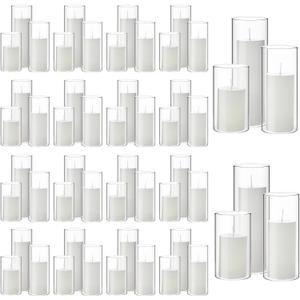 Shihanee 108 Pcs Pillar Candles and Glass Cylinder Vases Clear Cylinder Holders for Slim Pillar Candles Table Decorations, Total 54 Sets (White,108 Pcs)
