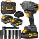 1500Nm Impact Wrench, 1/2" 1107ft-lbs Cordless Impact Gun with 2 x 4.0Ah Battery, 21V High Torque Power Impact Driver with 6 Sockets,Pistola Llave De Impacto for Truck RV Car Heavy Construction