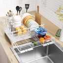 Dish Drying Rack - Expandable Rack, Large Capacity Dish Drainer for Kitchen Counter, Rust-Proof with Utensil Holder, White