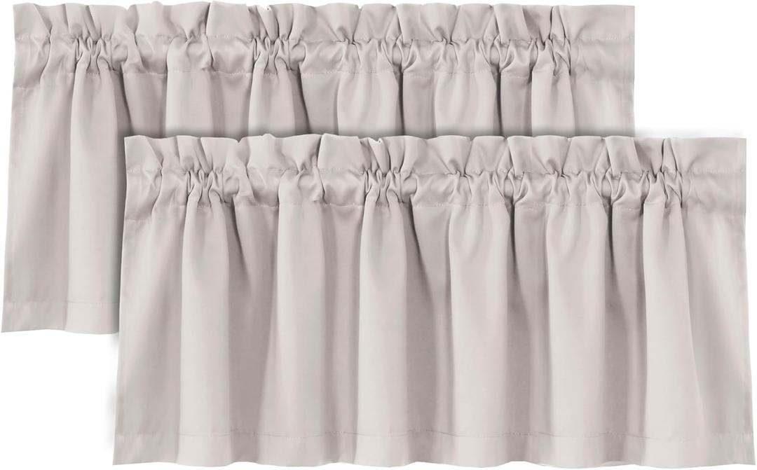 H.VERSAILTEX 100% Blackout Valances for Windows, Short Curtains for Windows/Kitchen/Bathroom/Living Room/Bedroom Thermal Insulated Rod Pocket,2 Pack, 52" x 18", Pumice Stone