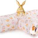 HERCOCCI Rabbit Toys, Bunny Tunnels & Tubes, Collapsible 3 Way Rabbit Hideout Tunnel with Chew Toys for Bunny Guinea Pig Ferret Kitten (White)