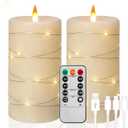 Rechargeable Flameless Candles, LED Candles, Candles with Remote and Timers, Real Wax Pillar Candles, with Flickering Embedded Star String,Ivory White, Set of 2
