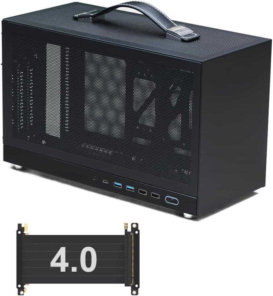 S400 Pro 10.8L Portable Mini-ITX Computer Case with PCIe 4.0 Cable, Advanced Vented Panel, Front Type-C USB3.0 Ports, Fits Triple Slot GPU (Black)