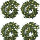 4 Pack LED Christmas Cedar Garland Lighted Artificial Pine Cypress Vines Faux Christmas Evergreen Mantle Fireplace Cascading Garland for Indoor Outdoor Table Stairs Winter Decoration (6 ft)