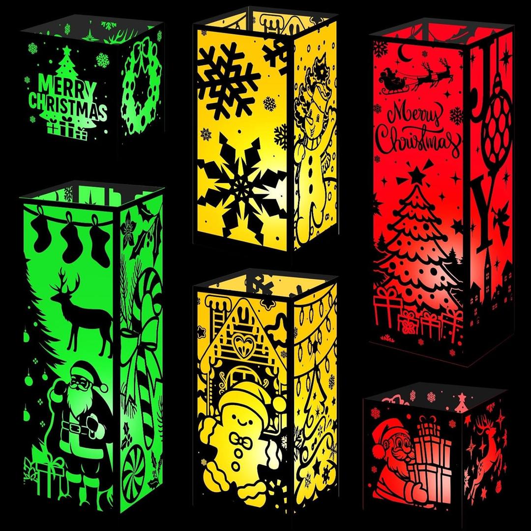 6Pcs Merry Christmas Centerpieces for Table 3 Size LED Lantern Boxes Table Ideas Decorations for Xmas Holiday Home Decor Birthday Supplies Decorations