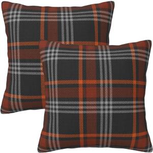 HOSTECCO Winter Plaid Throw Pillow Covers 20x20 inch Set of 2 Fall Orange and Black Pillow Cases Farmhouse Decorative Cushion Covers for Sofa Couch
