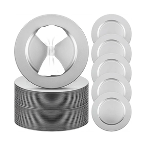 Zhehao 100 Pcs Charger Plates Bulk 13 Inch Round Wedding Chargers Plastic Plate Dinner for Wedding Party Baby Shower Table Setting Event Decoration(Silver)