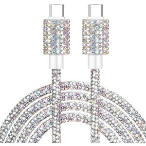 XNMOA USB C to USB C Cable for iPhone 17 Charging Cord Type C Fast Charging Cable 4FT Rhinestones Bling Sparking Colorful Diamond Charging Cord for iPhone 16 15 Plus 17 Air Pro Max Samsung S25