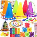 Eocolz 49PCS Carnival Games Outdoor Combo Set for Kids with LED Light, Plastic Cones Obstacle Course Bean Bags Balls Ring Toss Game Egg and Spoon Race Lawn Game, Gift for Birthday Party/Xmas/Easter