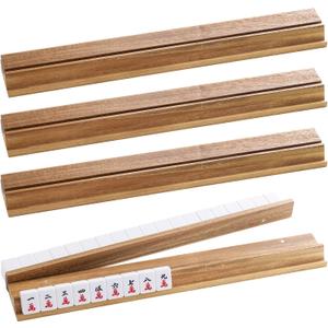 Acacia Wood Mahjong Racks with Magnetic Pushers, Set of 4 Tile Racks & Pushers, Durable American Mahjong Accessories, Complete with Storage Bag (Acacia)