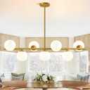 43.3" Modern Linear Chandeliers for Dining Room Pendant Light (7-Light, 43.3-Inch), Gold Dining Room Light Fixture Over Table with Bubble Globe, Mid Century Sputnik Chandelier (Bulbs not Included) (Large)