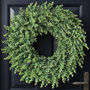 24" Real Touch Artificial Eucalyptus Wreath for Front Door - Fake Greenery Wreath with Realistic Feel, Faux Plant Wreath for Front Door Wall Windows Farmhouse Home Decor