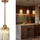 3-Pack Gold Crystal Pendant Lights for Kitchen Island, Adjustable Modern Hanging Light Fixtures for Flat or Sloped Ceiling, E26 Mini Pendant Lights with Crystal Glass Shade for Dining Room Bar